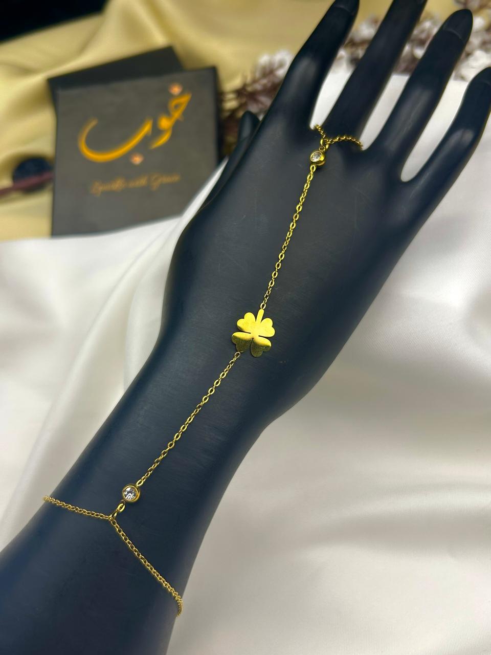 Golden Clover Hand Chain Bracelet