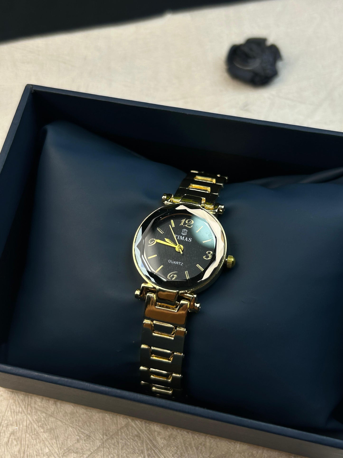 TIMAS Crystal Edge Golden Watch
