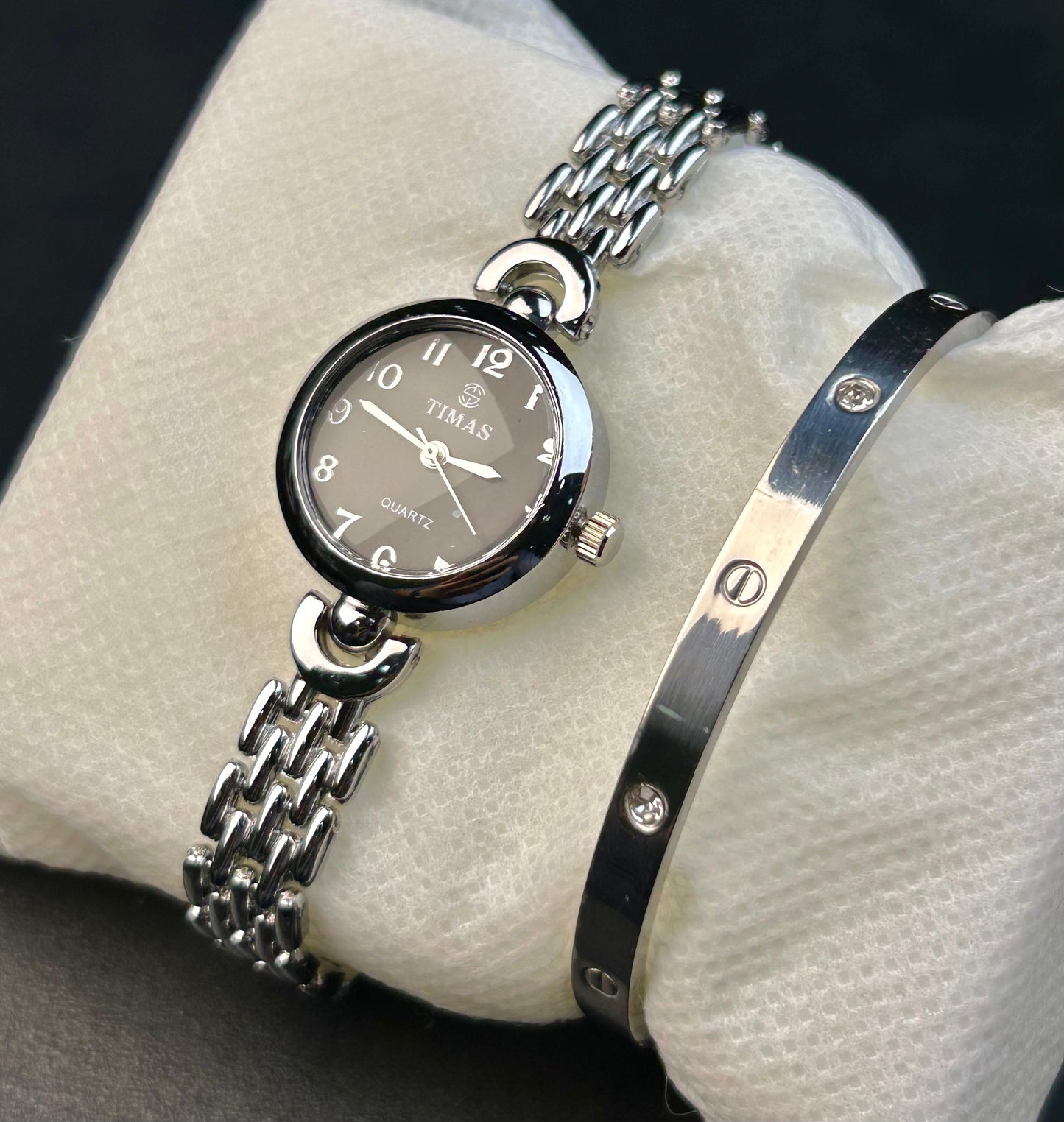TIMAS Quartz Watch with Cartier Bracelet - Silver