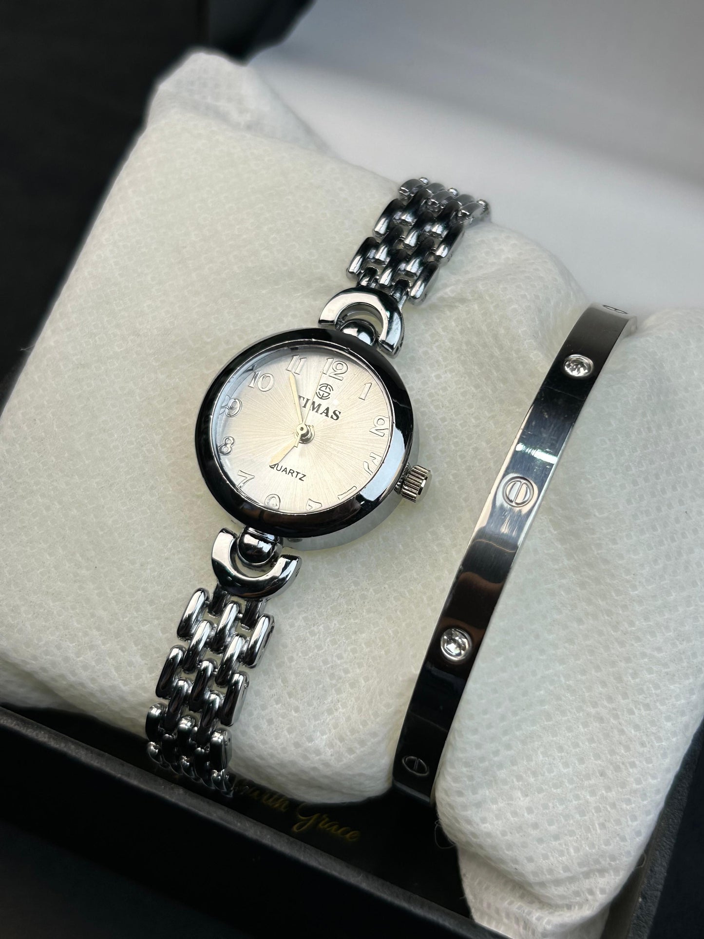 TIMAS Quartz Watch with Cartier Bracelet - Silver