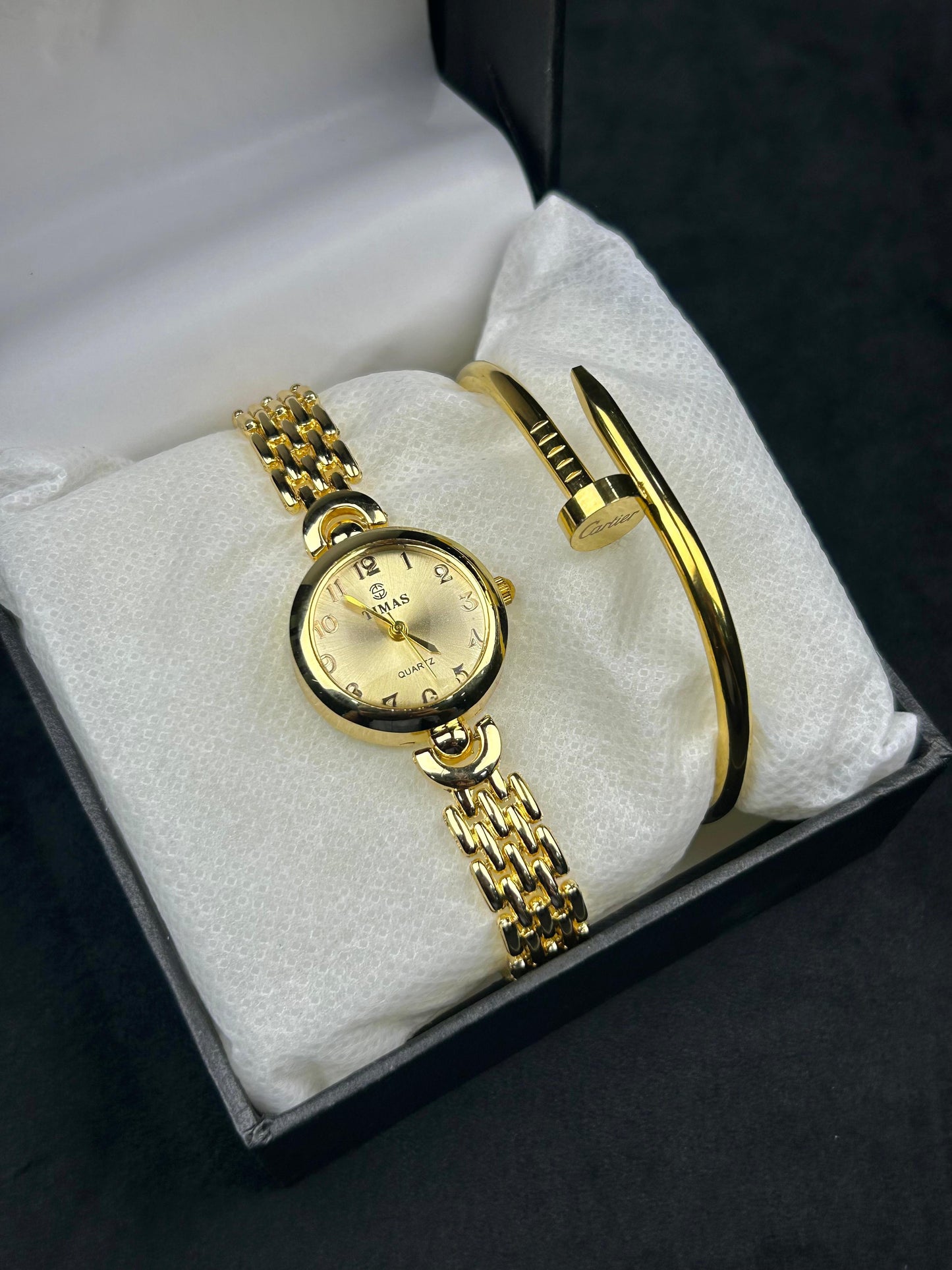 TIMAS Quartz Women Watch with Nail Armlet - Golden