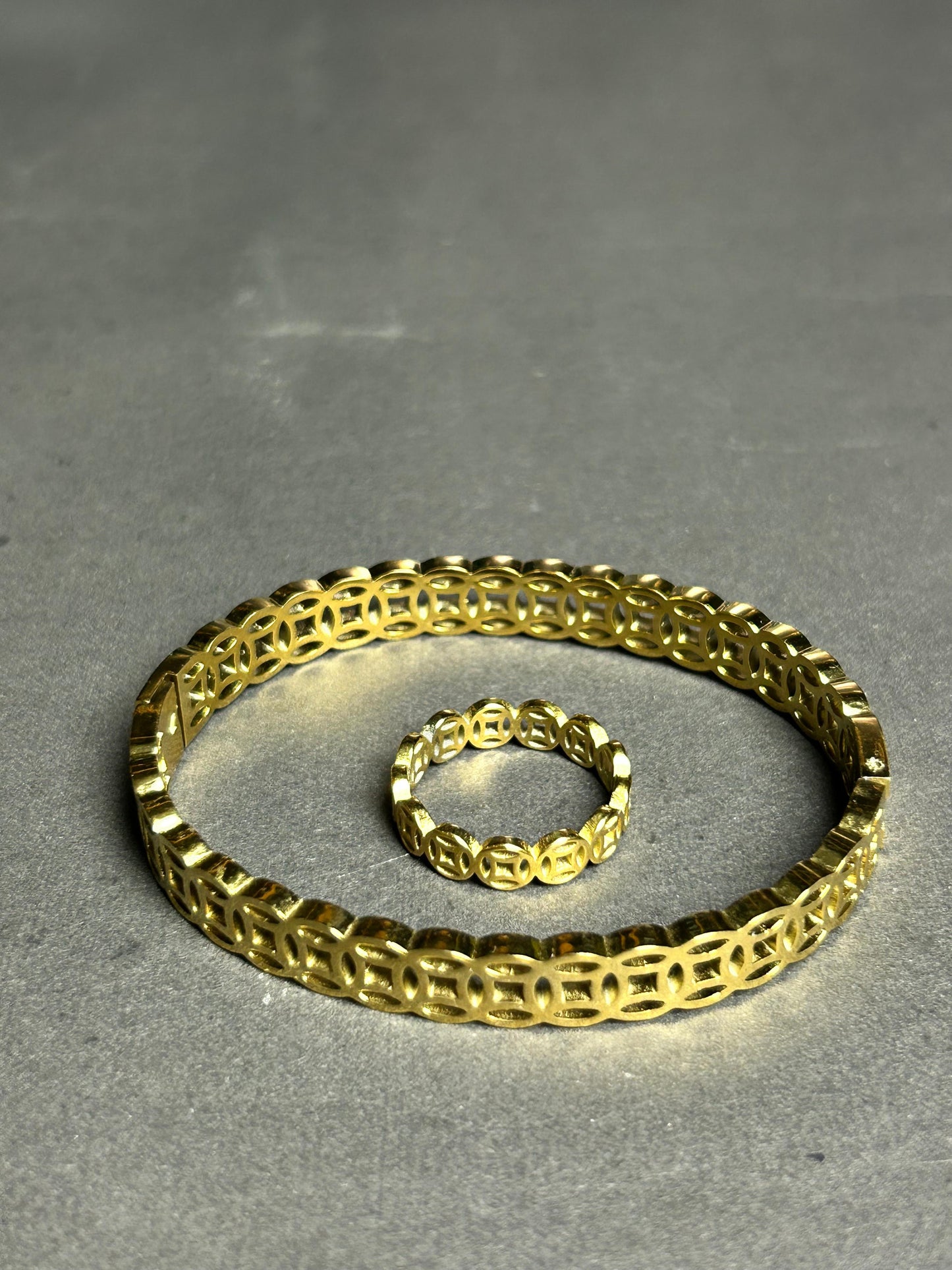 Gold Beaded Bangle and Ring