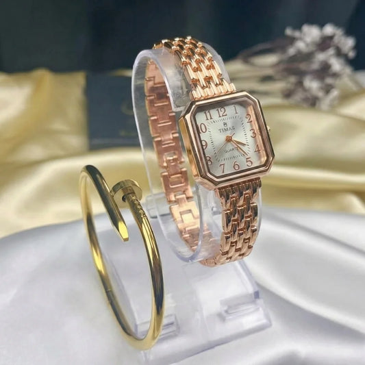 TIAMS Quartz Rose-Gold Watch With Nail Cart-ier