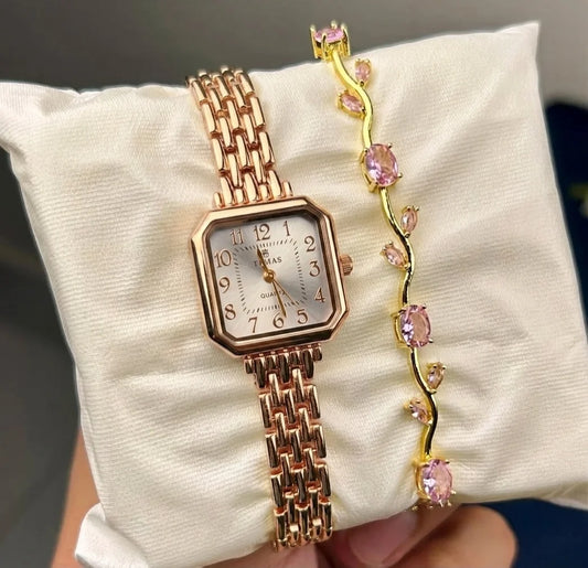 TIMAS Quartz Rose-Gold Watch with Tulip Bracelet