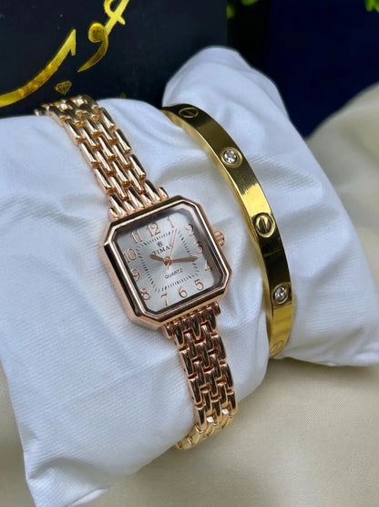 Timas Ladies Watch-Golden With Car-tier