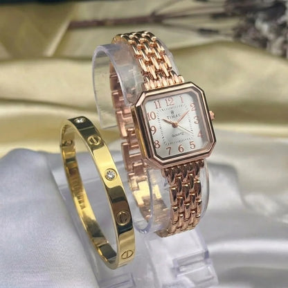 Timas Ladies Watch-Golden With Car-tier