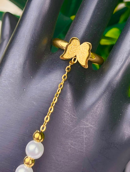 Butterfly Pearl Hand Chain Bracelet