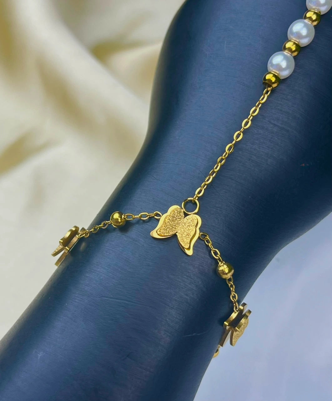 Butterfly Pearl Hand Chain Bracelet