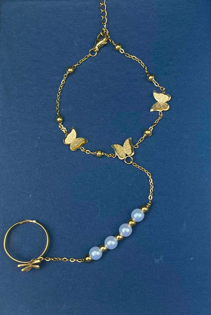Butterfly Pearl Hand Chain Bracelet