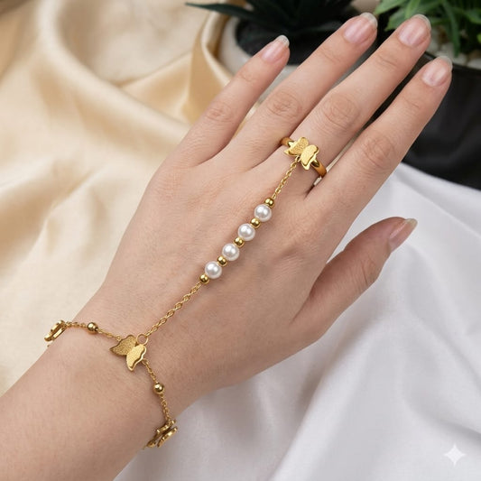 Butterfly Pearl Hand Chain Bracelet