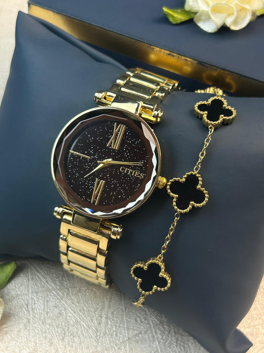 Cities Spark Watch with Clover Bracelet