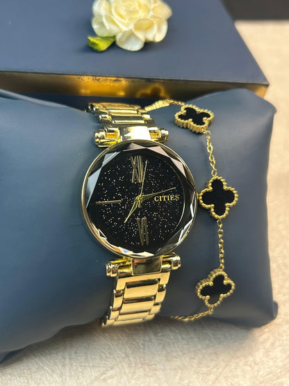 Cities Spark Watch with Clover Bracelet
