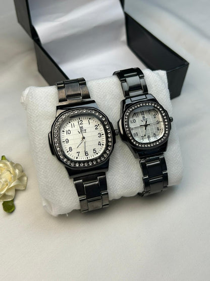 Classic Black Crystal Couple Watch