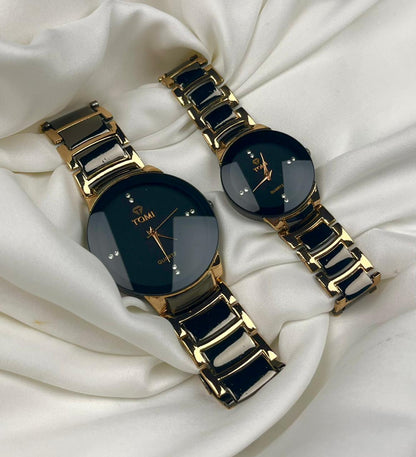 Classic Black and Golden Couple Watch