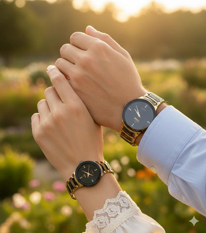 Classic Black and Golden Couple Watch