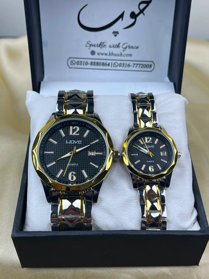 Classic WAVE Black and Golden Couple Watch