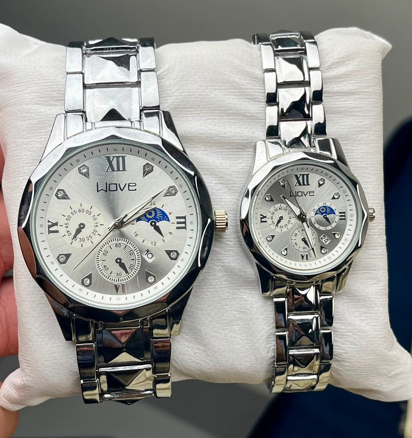 Classic WAVE Silver tone Couple Watch