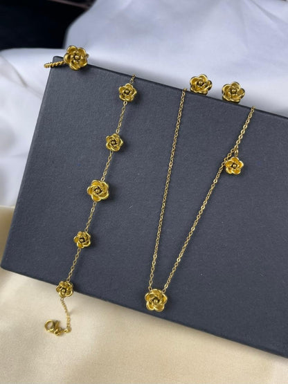 Delicate Rose Blossom Jewelry Set with Ring