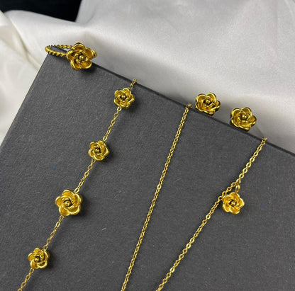 Delicate Rose Blossom Jewelry Set with Ring