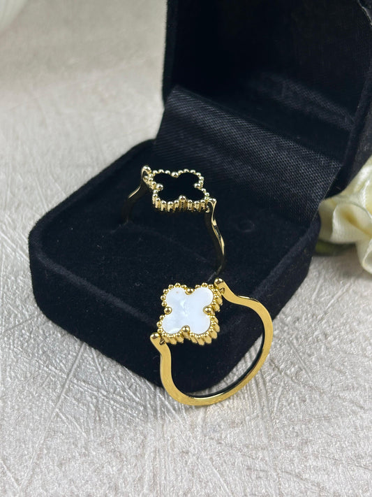 Double Sided Leaf Clover Ring