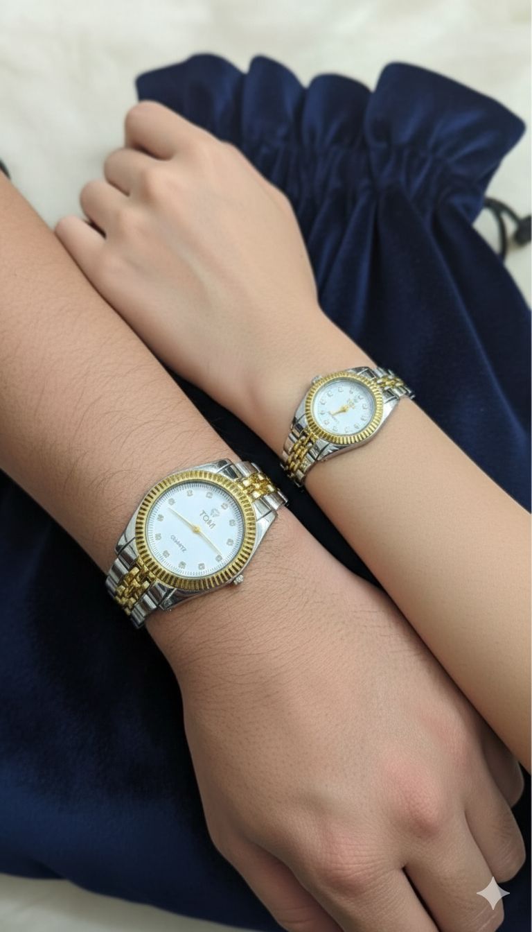 Dual Tone Tomi Quartz Couple Watch