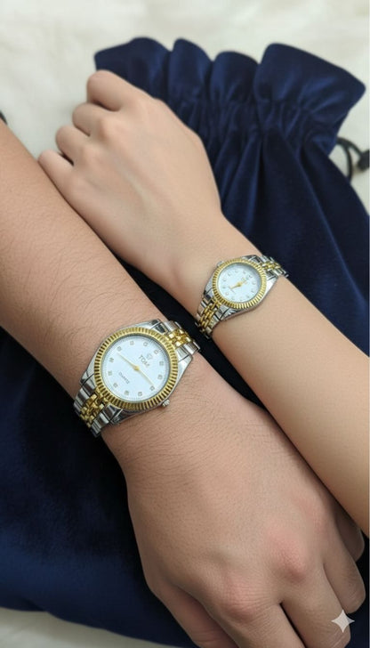 Dual Tone Tomi Quartz Couple Watch