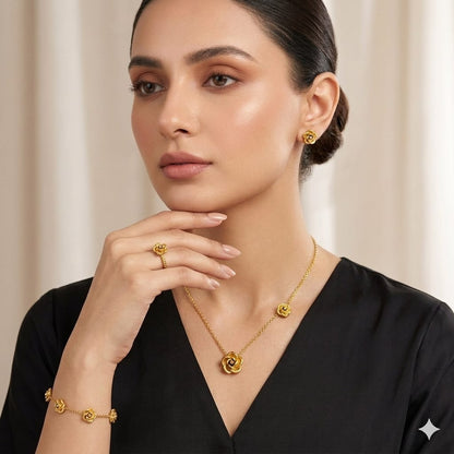 Delicate Rose Blossom Jewelry Set with Ring
