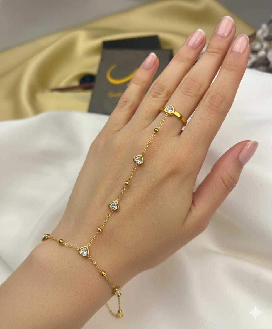 Emerald Heart Hand Chain Bracelet