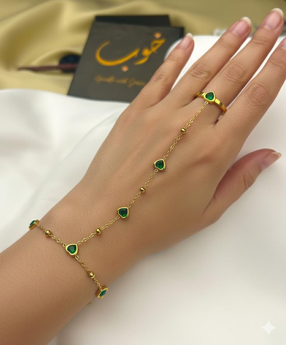 Emerald Heart Hand Chain Bracelet
