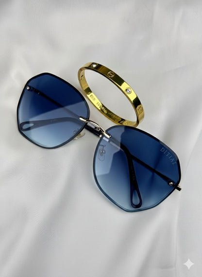 Everyday Glam Stack- Blue Horizon Sunglasses & Cart-ier Bracelet
