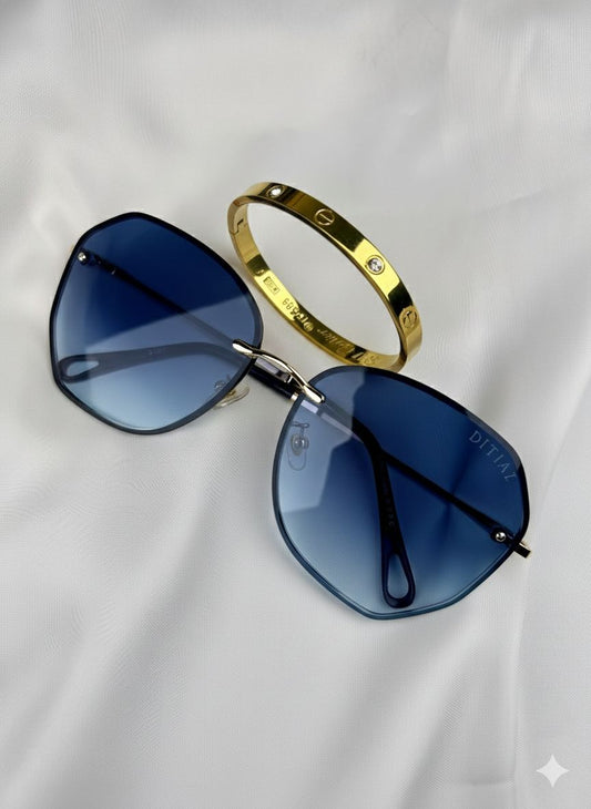 Everyday Glam Stack- Blue Horizon Sunglasses & Cart-ier Bracelet
