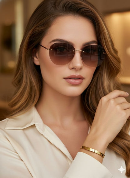 Everyday Glam Stack- Rimless Brown Shades & Cart-ier Bracelet