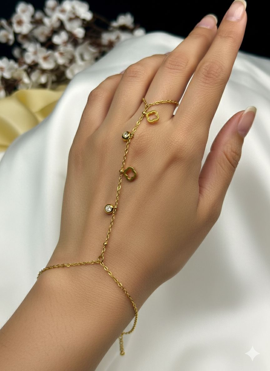 Floral Charm Hand Chain Bracelet