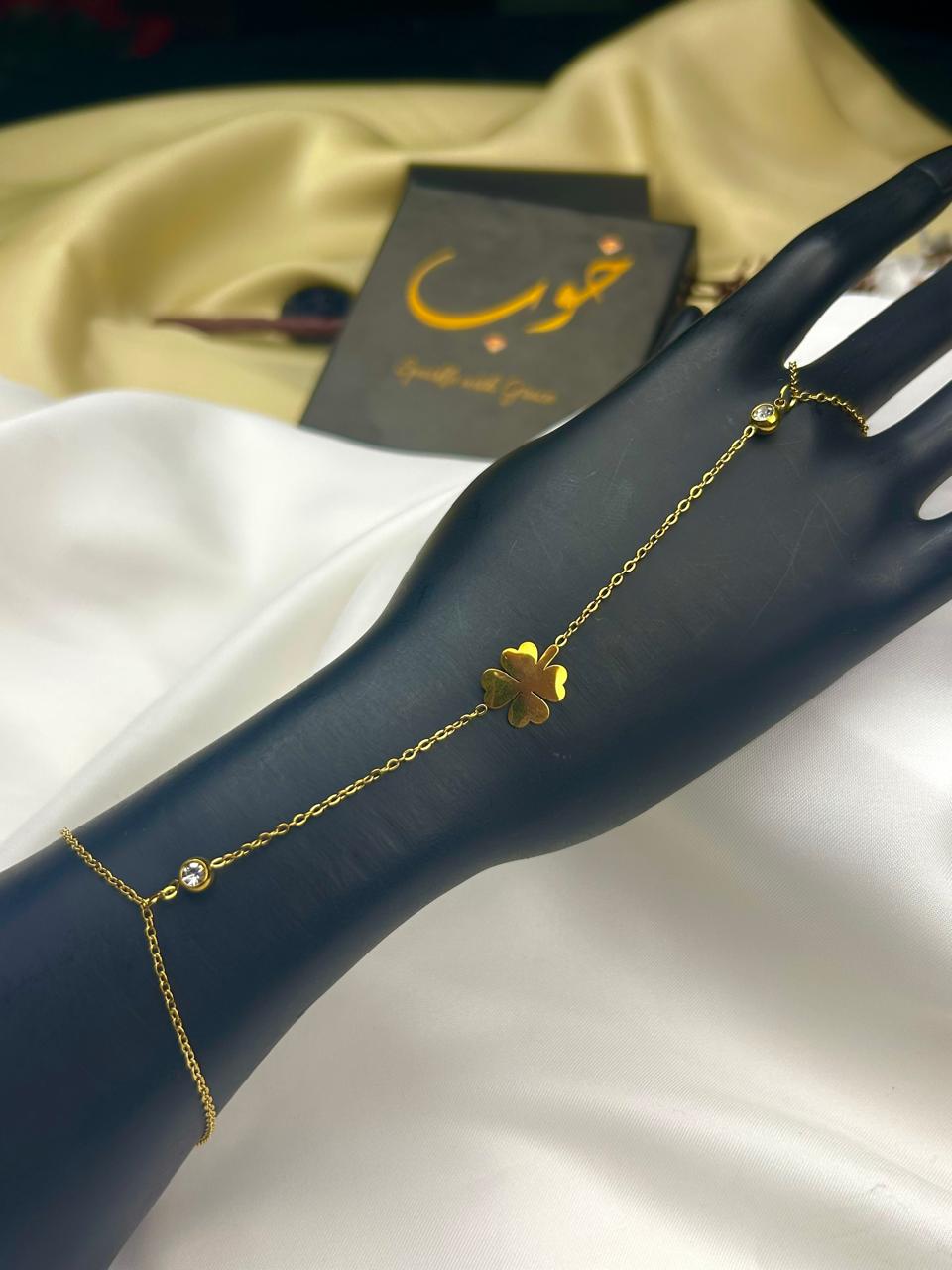 Golden Clover Hand Chain Bracelet