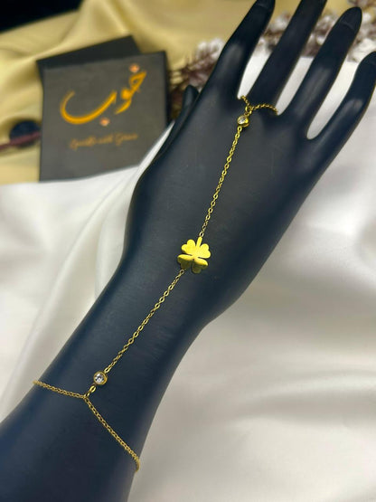 Golden Clover Hand Chain Bracelet