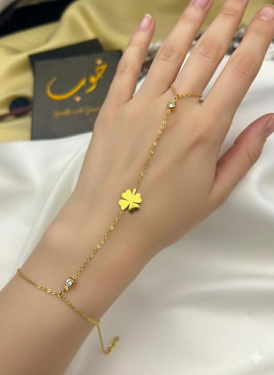 Golden Clover Hand Chain Bracelet