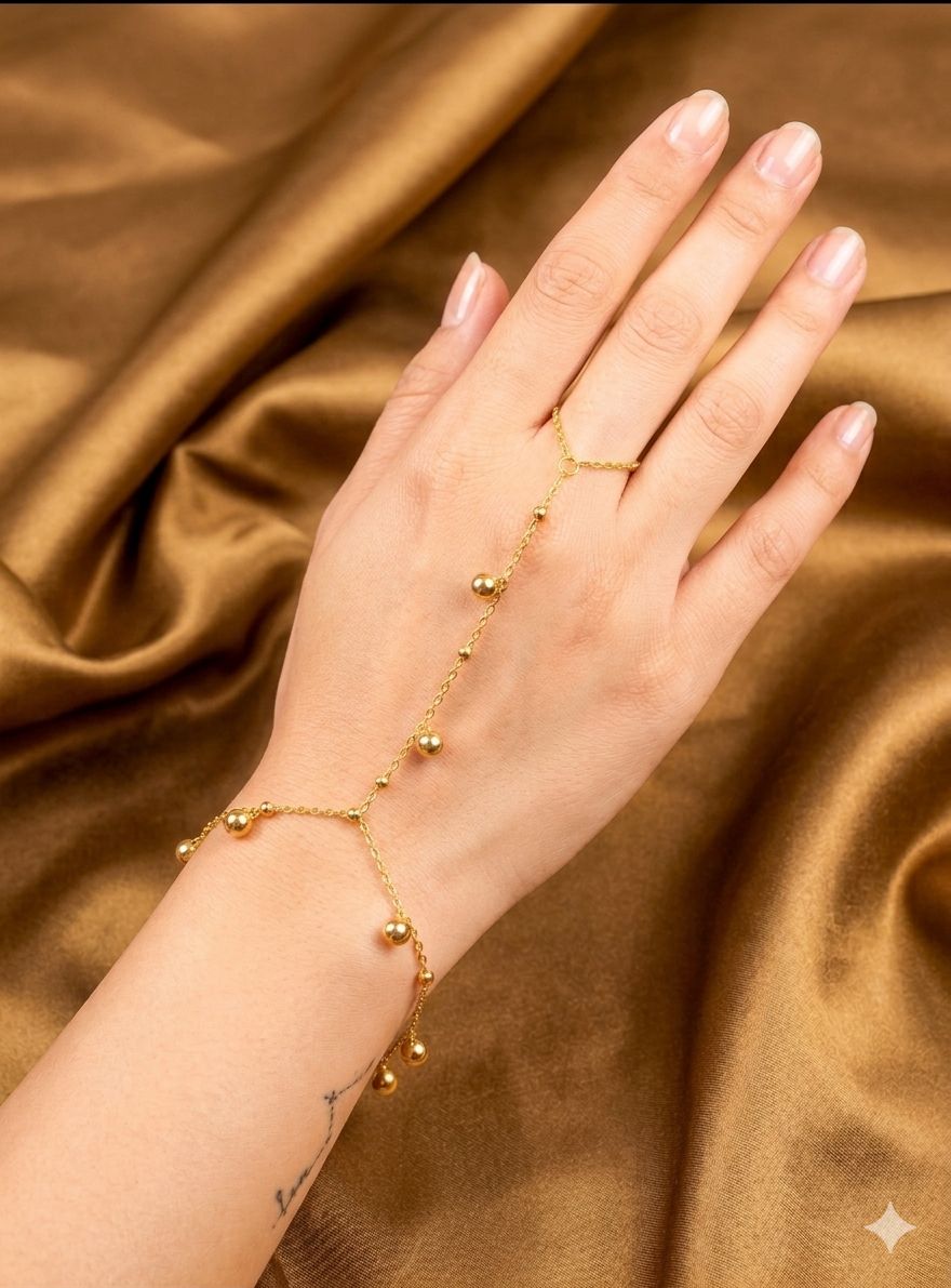 Golden Pearl Hand Chain Bracelet