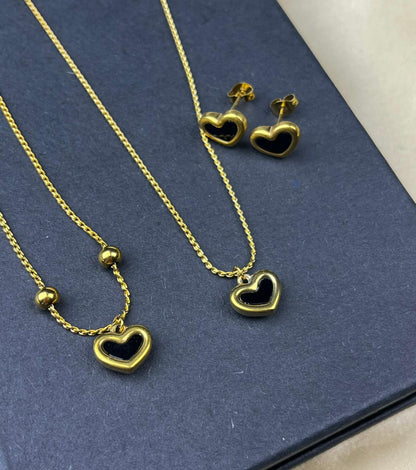 Minimalist Black Heart Jewelry Set