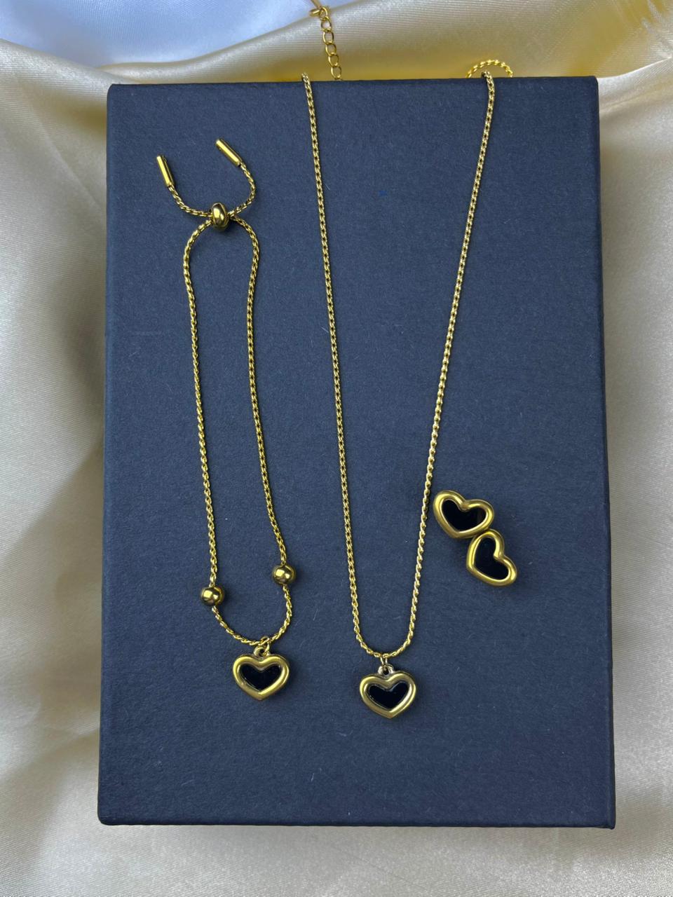 Minimalist Black Heart Jewelry Set
