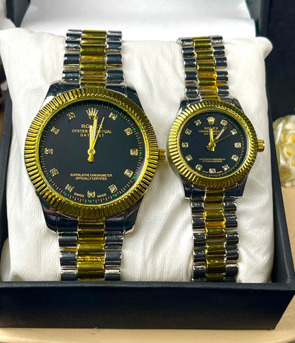RLX Analog Gold with Black Couple Watch