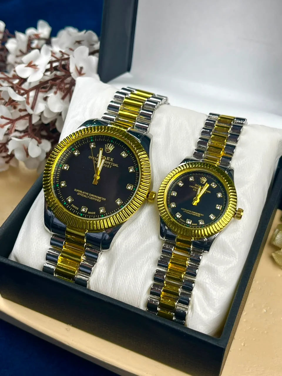 RLX Analog Gold with Black Couple Watch
