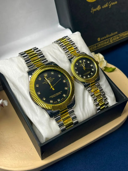 RLX Analog Gold with Black Couple Watch