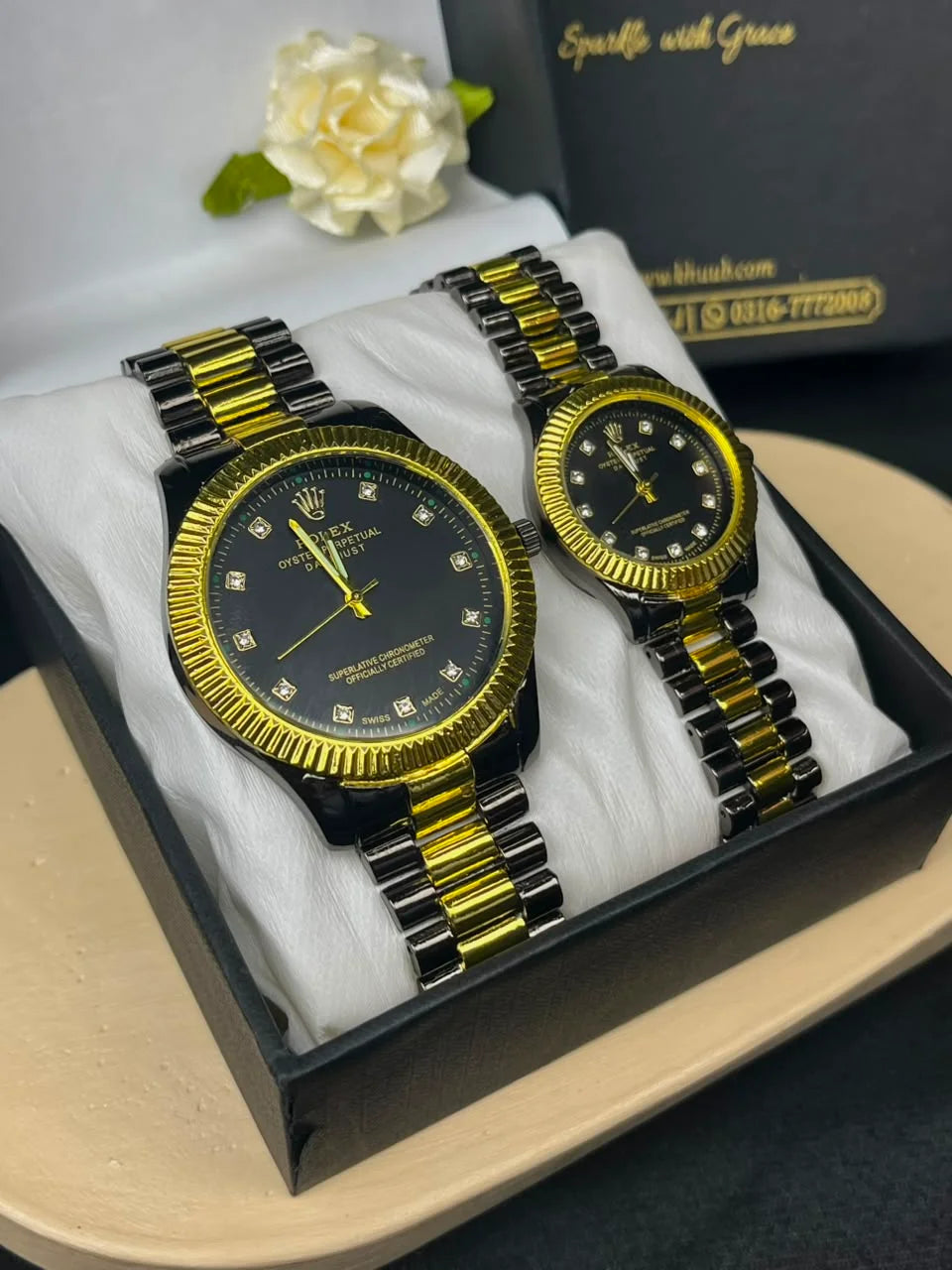 RLX Analog Gold with Black Couple Watch