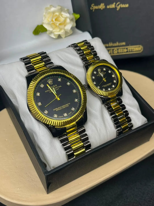 RLX Analog Gold with Black Couple Watch