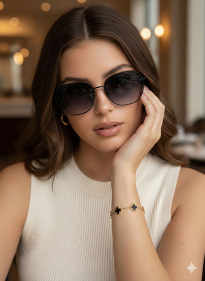 Soft Glam Clover Stack – Black Shades & Bracelet Set