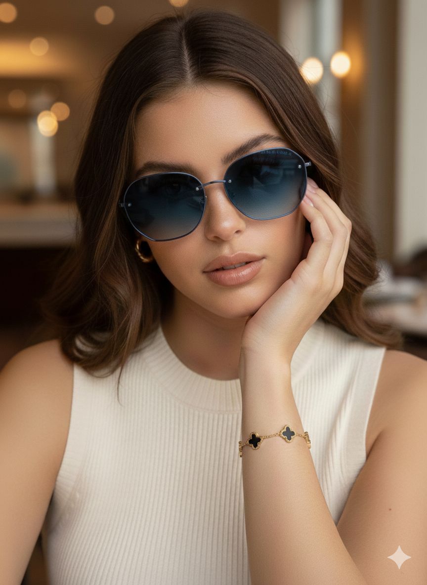 Soft Glam Clover Stack – Blue Horizon Sunglasses & Bracelet Set