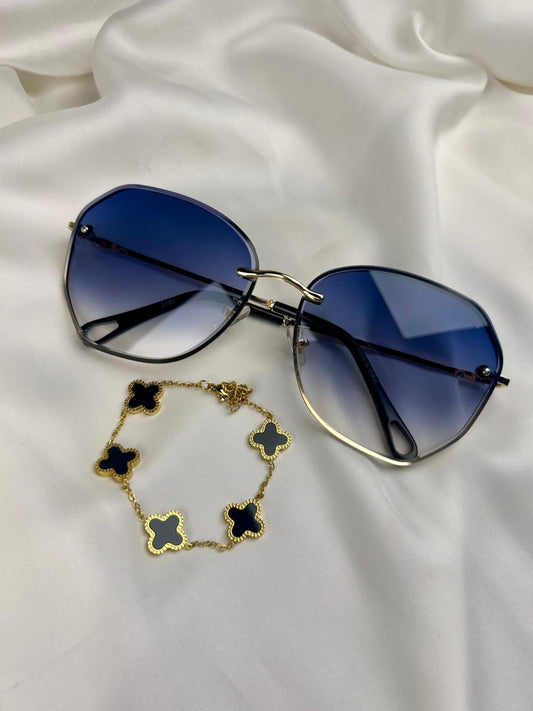Soft Glam Clover Stack – Blue Horizon Sunglasses & Bracelet Set