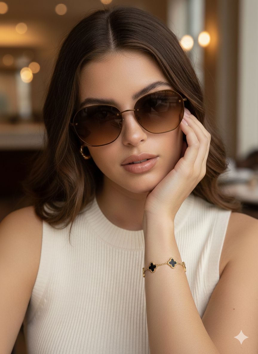 Soft Glam Clover Stack – Brown Shades & Bracelet Set