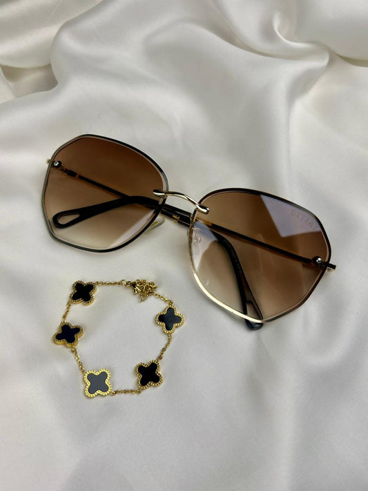 Soft Glam Clover Stack – Brown Shades & Bracelet Set