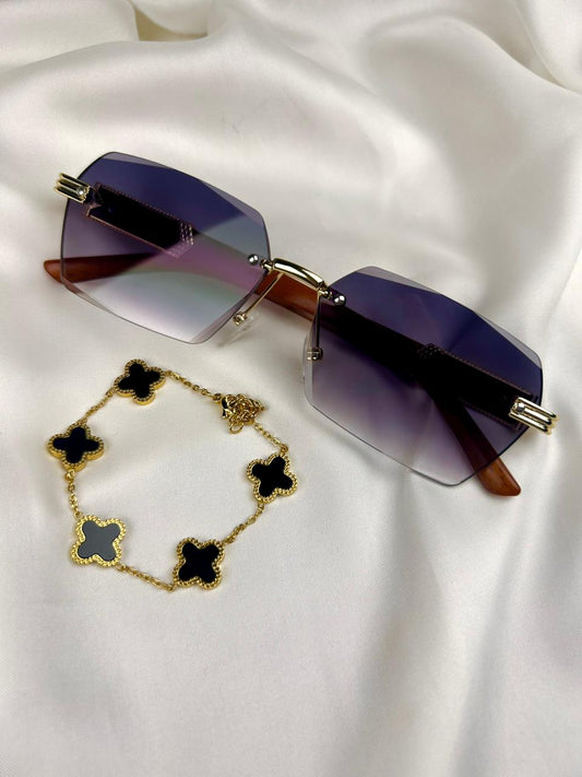 Soft Glam Clover Stack – Rimless Shades & Bracelet Set